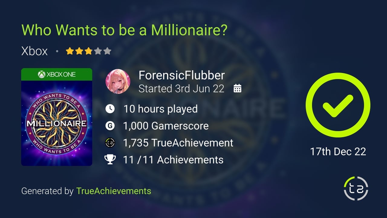 Who Wants to be a Millionaire achievement summary